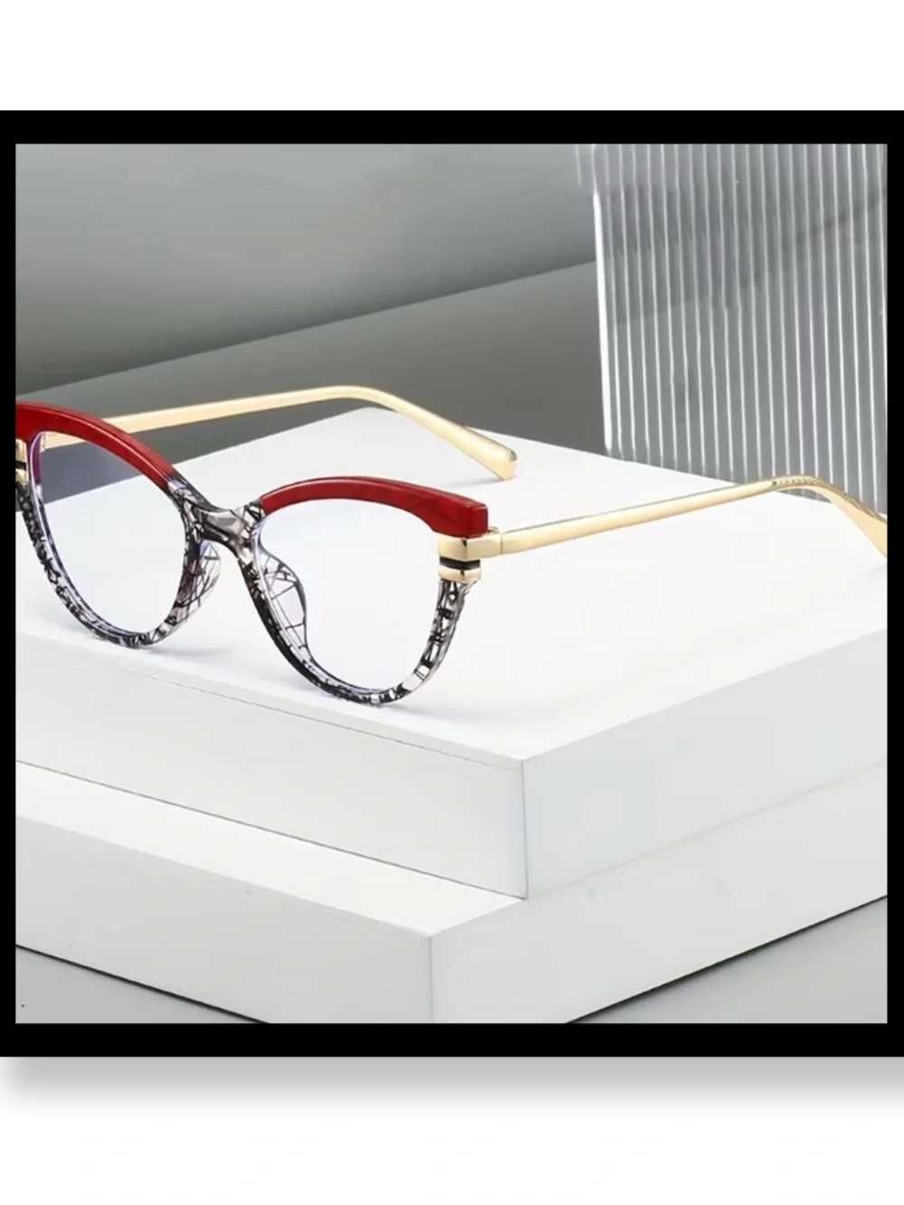 🆕 Red and Black Pattern Cat-Eye Women's Glasses